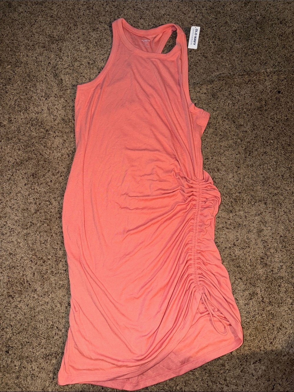 Old Navy Coral Ruched Side Midi Dress